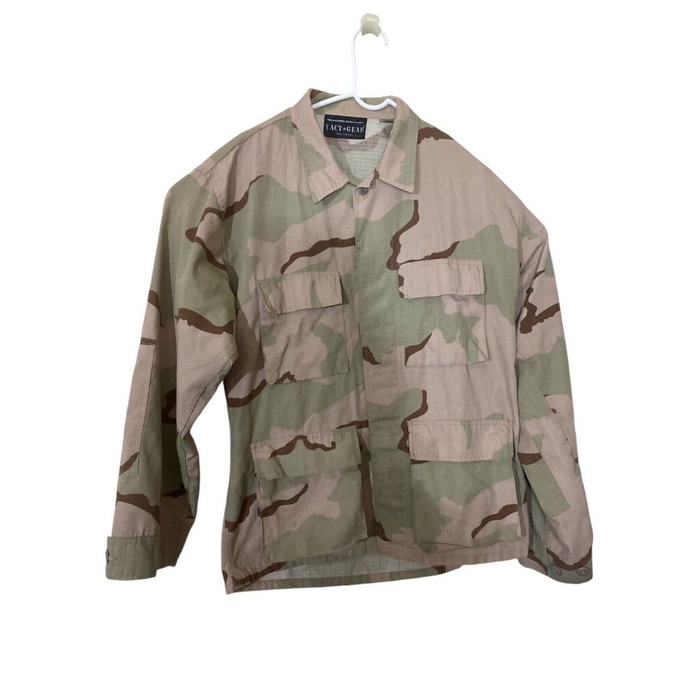 Tact Gear Button Down Mens M/L Camo Duck Hunting Outdoor Shacket Shirt Grunge